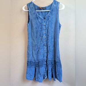 Raya Sun Blue Button-Down Embroidered Midi Dress